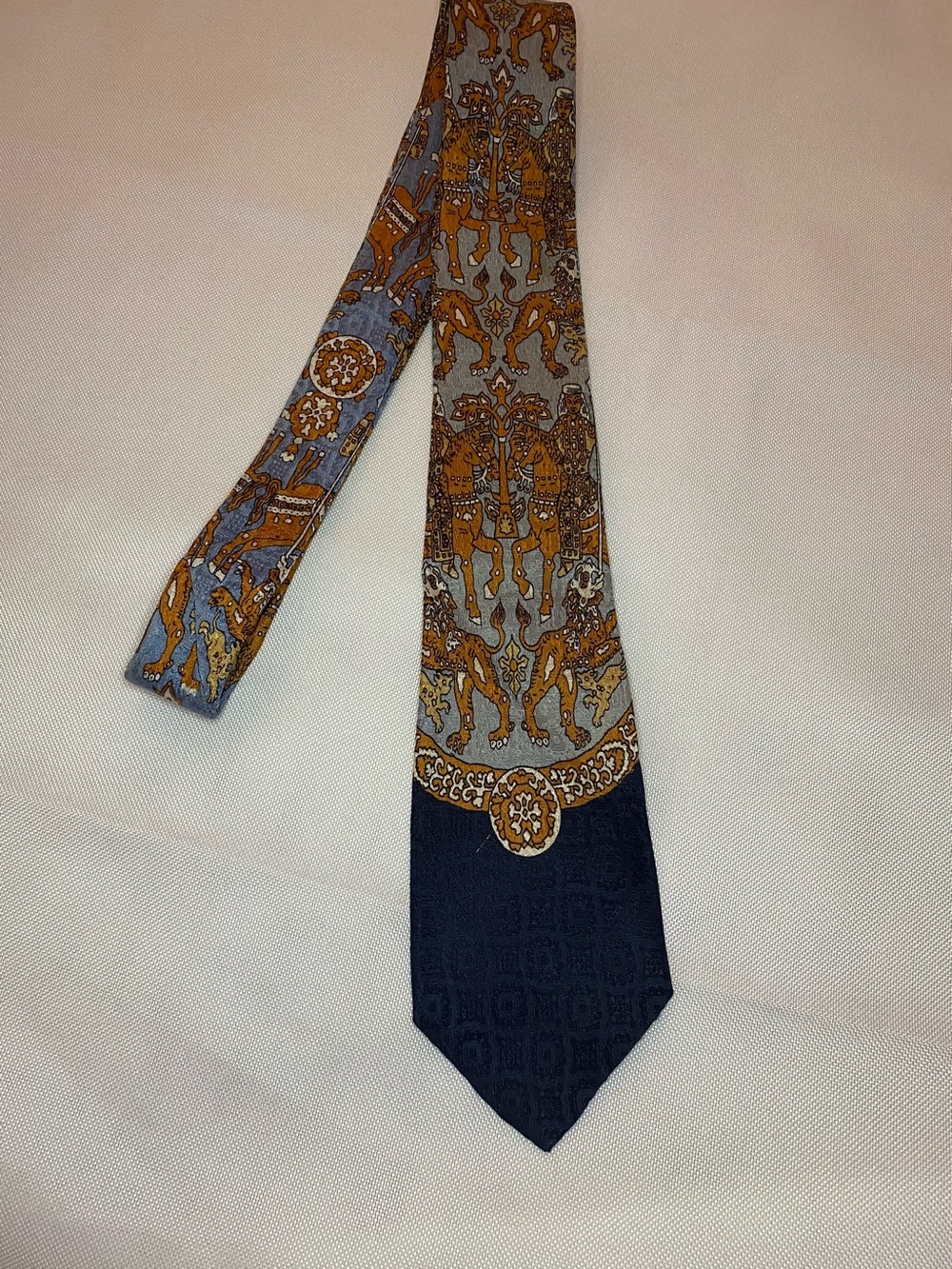 Givenchy Navy and Mustard Ornate Silk Tie
